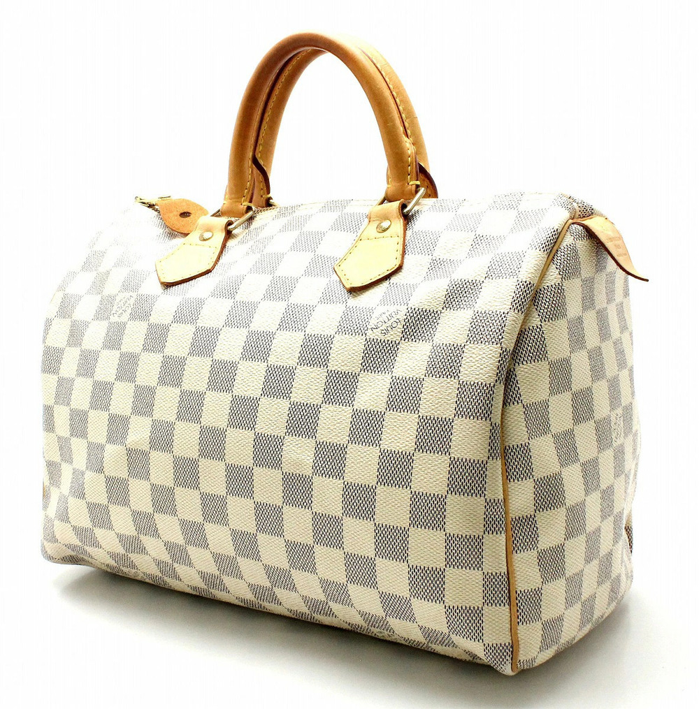 Louis Vuitton Speedy Handbag Boston Bag Damier Azur White